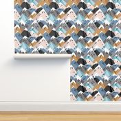 Abstract geometric winter snow topped mountains minimal climbing theme blue neutral boys XS