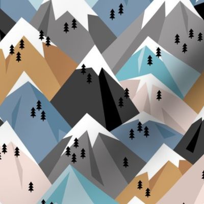 Abstract geometric winter snow topped mountains minimal climbing theme blue neutral boys XS