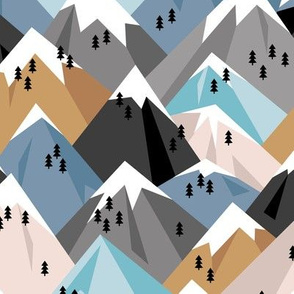Abstract geometric winter snow topped mountains minimal climbing theme blue neutral boys XS