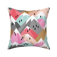 Abstract geometric winter snow topped mountains minimal climbing theme pink girls JUMBO