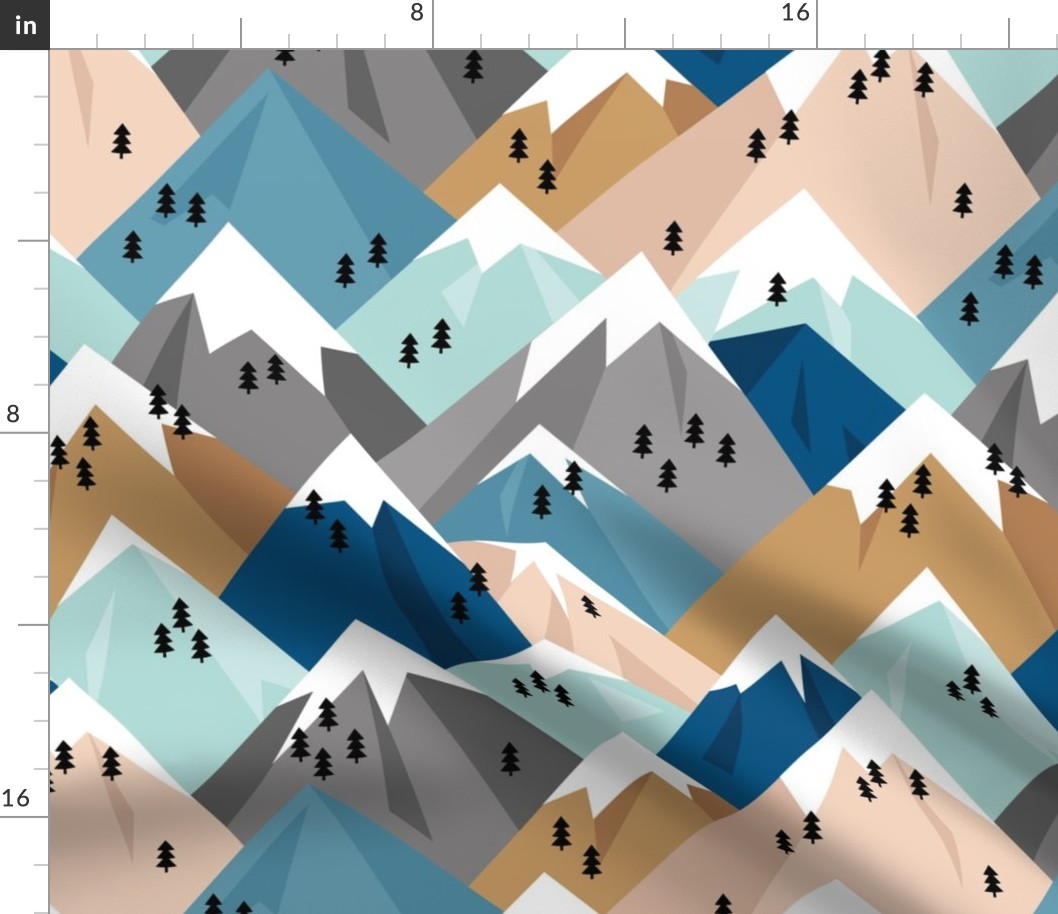 Abstract geometric winter snow topped mountains minimal climbing theme navy blue neutral JUMBO