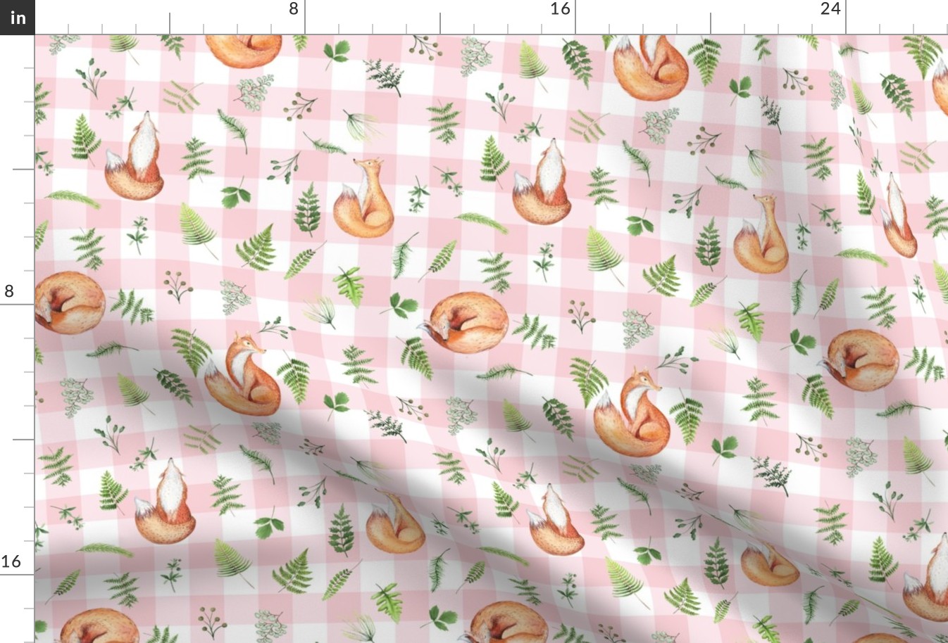 10" Woodland Animals - Little Fox on pink-white gingham 