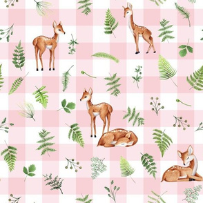 10" Woodland Animals - Little Deer on pink-white gingham 1