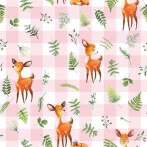 10" Woodland Animals - Little Deer on pink-white gingham 