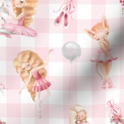10" Nursery for little Ballerinas on pink  - white gingham 3