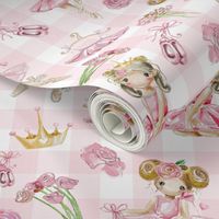10" Nursery for little Ballerinas on pink  - white gingham 2