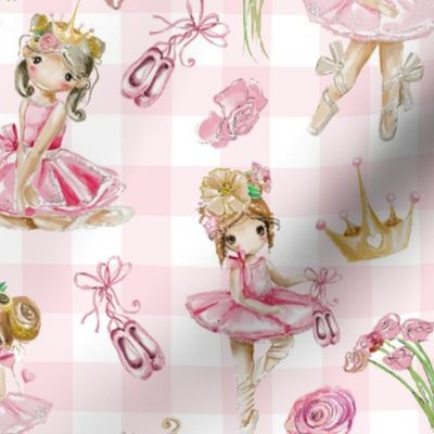 10" Nursery for little Ballerinas on pink  - white gingham 2