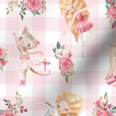10" Nursery for little Ballerinas on pink  - white gingham 1