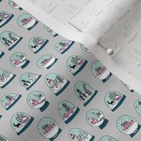 TINY - Snow globe winter christmas ornaments fabric pattern grey pink