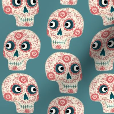 Day of the Dead Sugar Skull Mexican Teal Green Small Scale