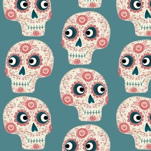 Day of the Dead Sugar Skull Mexican Teal Green Small Scale