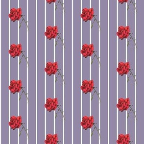 JP35 - Red Watercolor Rose on Lavender Grey Pinstripes