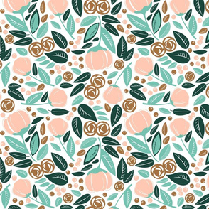 bronze  rose  spearmint forest floral mess on white