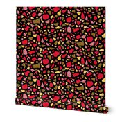 Terrazzo 2 in Red Pink Yellow and Olive Green on Black