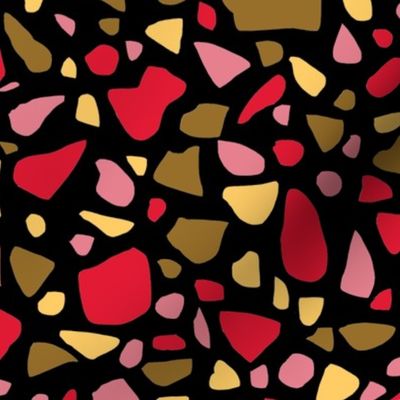 Terrazzo 2 in Red Pink Yellow and Olive Green on Black