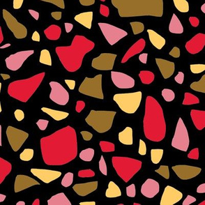 Terrazzo 2 in Red Pink Yellow and Olive Green on Black