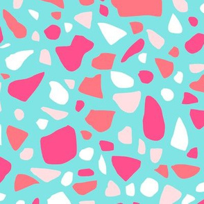 Terrazzo 2 Pink Peach and White on Sky Blue