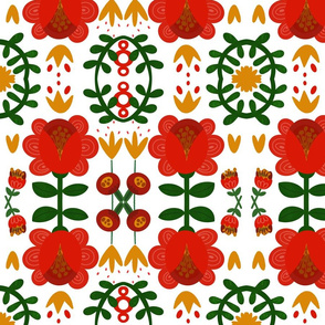 Folk Art Red Blooms