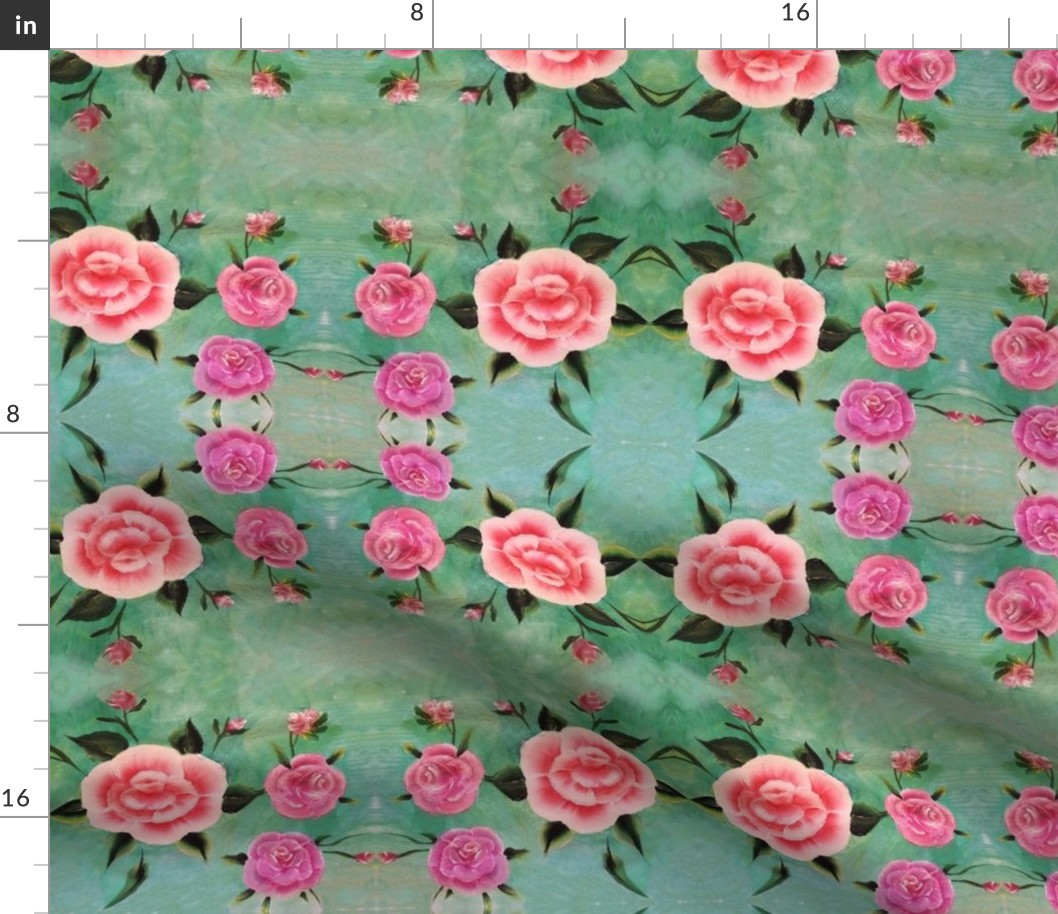 painted roses dark mint green background no fuzzy