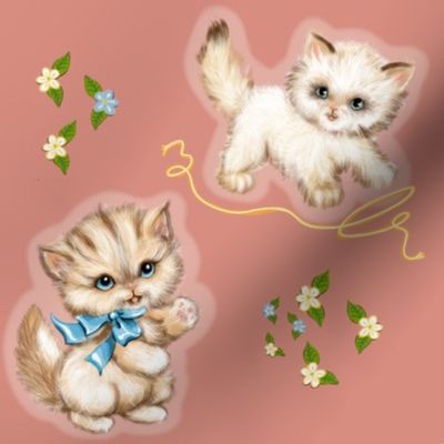 Vintage kittens playing pink