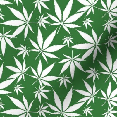 Cannabis leaves - white on green