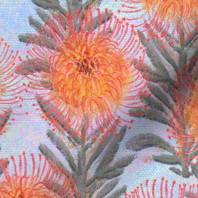Pincushion Proteas on canvas (with grey) 24”