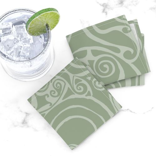 Sage green Celtic knots and Art Nouveau swirls in a serene, timeless pattern.