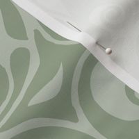Sage green Celtic knots and Art Nouveau swirls in a serene, timeless pattern.