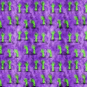 (3/4" scale) Zombie hands - halloween - green on purple - LAD19BS
