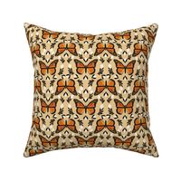 Butterfly fabric - monarch butterfly fabric, monarch butterflies - floral linocut fabric - lemon