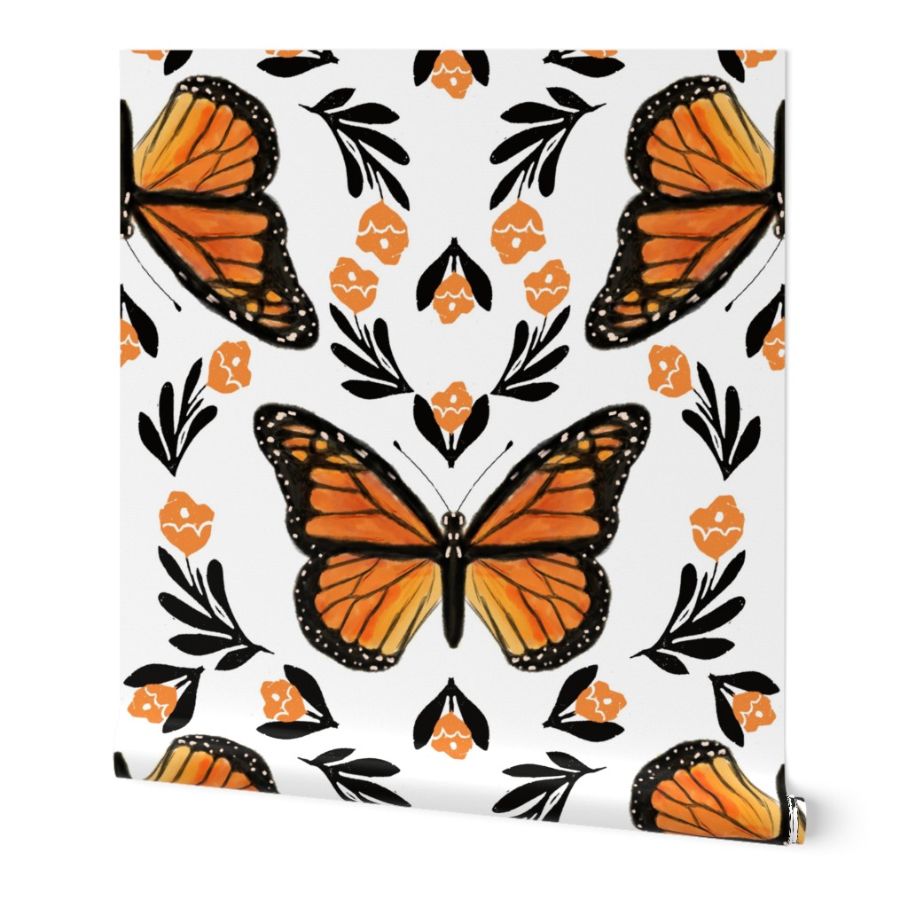 Wallpaper Peel and Stick Wallpaper Cream And Monarch Butterfly