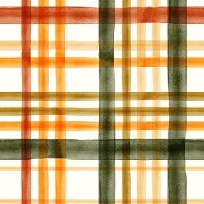 Fall Plaid - Watercolor - thanksgiving - orange & green - LAD19