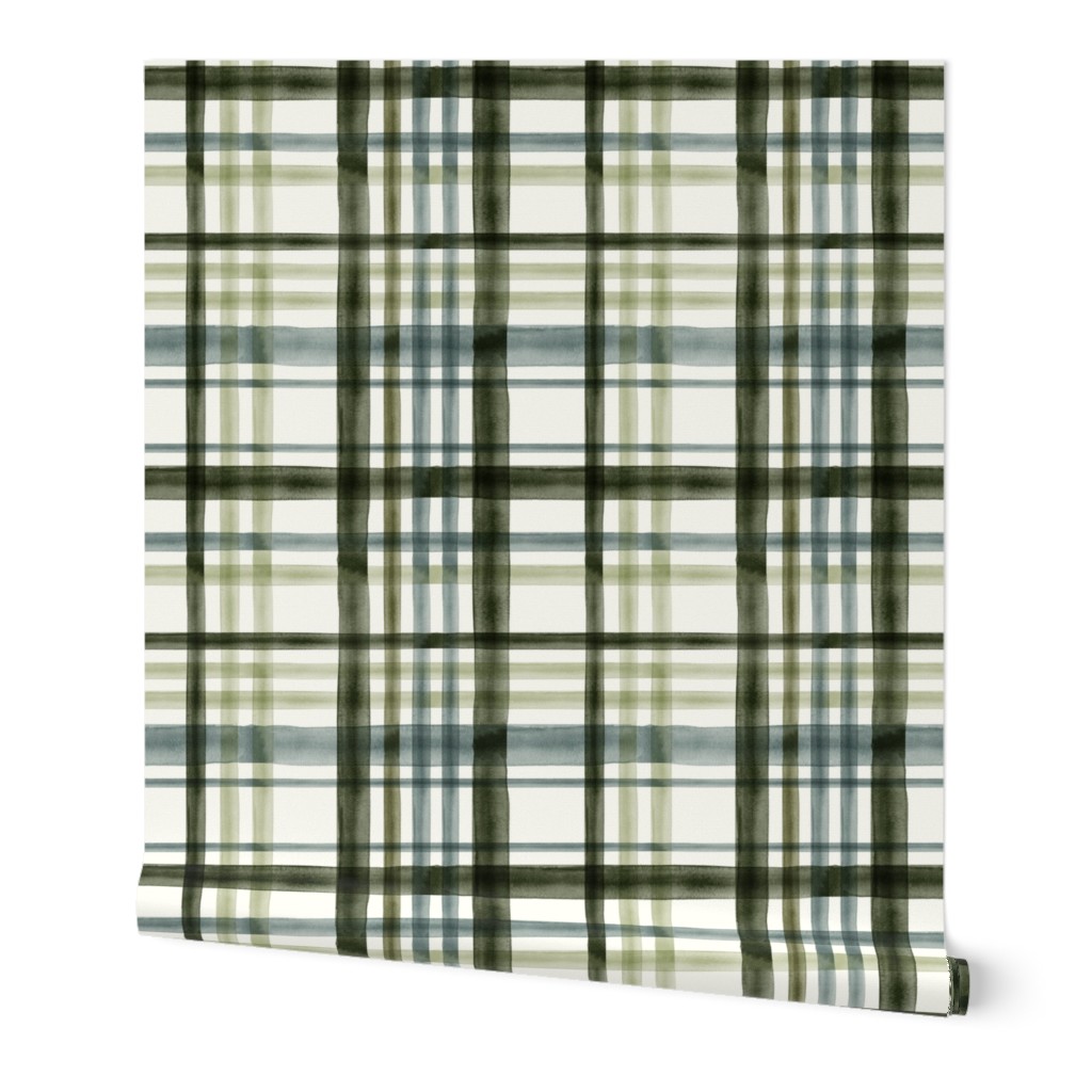 Fall Plaid - Watercolor - blue &  green - LAD19