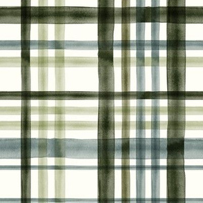 Fall Plaid - Watercolor - blue &  green - LAD19