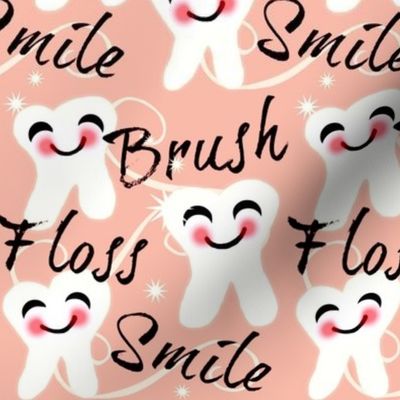 Brush Floss Smile - dental -Retro /Peachy Pink  