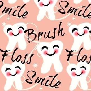 Brush Floss Smile - dental -Retro /Peachy Pink  