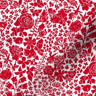 hand printed red floral meadow