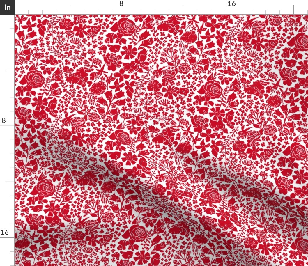 hand printed red floral meadow