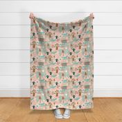 Mushrooms Birds Flowers Dots Lines Peach Pink Teal White Wallpaper Bedding Home Decor