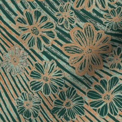 HAND DRAWN DAISIES ON STRIPES-LIMITED COLOR PALETTE