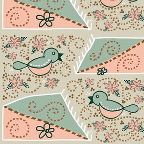 Kite Flight Stitches and Patches of Whimsy / Bronze,Blush,Tan   