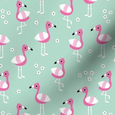 Little flamingo island tropical summer birds pink mint girls