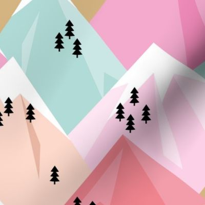 Abstract geometric winter snow topped mountains minimal climbing theme colorful pink pastels girls JUMBO
