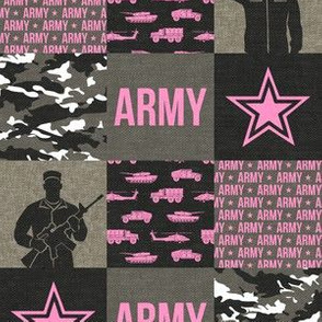 (2" small scale) Army - Patchwork fabric - Soldier Military -  pink  - LAD19BS