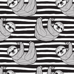 Small scale // Friendly Geometric Sloths // background with black and white stripes grey animals