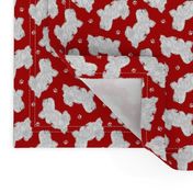 Tiny Trotting Coton de Tulear and paw prints - red