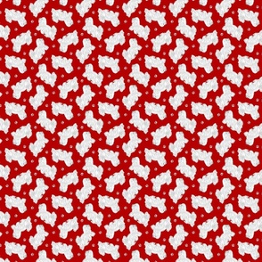 Tiny Trotting Coton de Tulear and paw prints - red