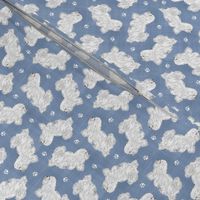 Tiny Trotting Coton de Tulear and paw prints - faux denim