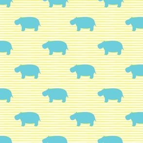 hippos - hippopotamus cute - blue on yellow stripes - LAD19