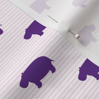 hippos - hippopotamus cute - purple on pink stripes - LAD19